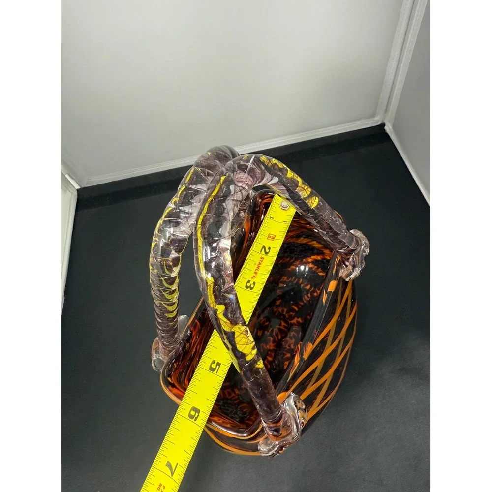 Fifth Avenue Crystal Glass‎ vase Purse Orange Black Swirl Twisted Handles